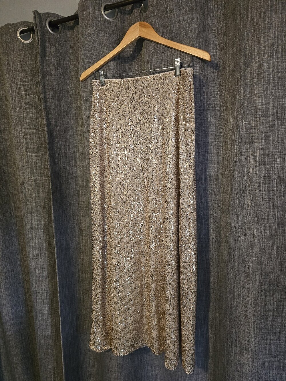 Anne Klein Champagne Flared Sequin Maxi Skirt